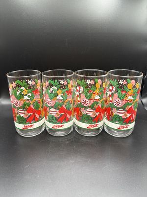 Glass. USA. Coca-Cola. Jack's Christmas Drink Tumblers. Set of 4. 5.75"H