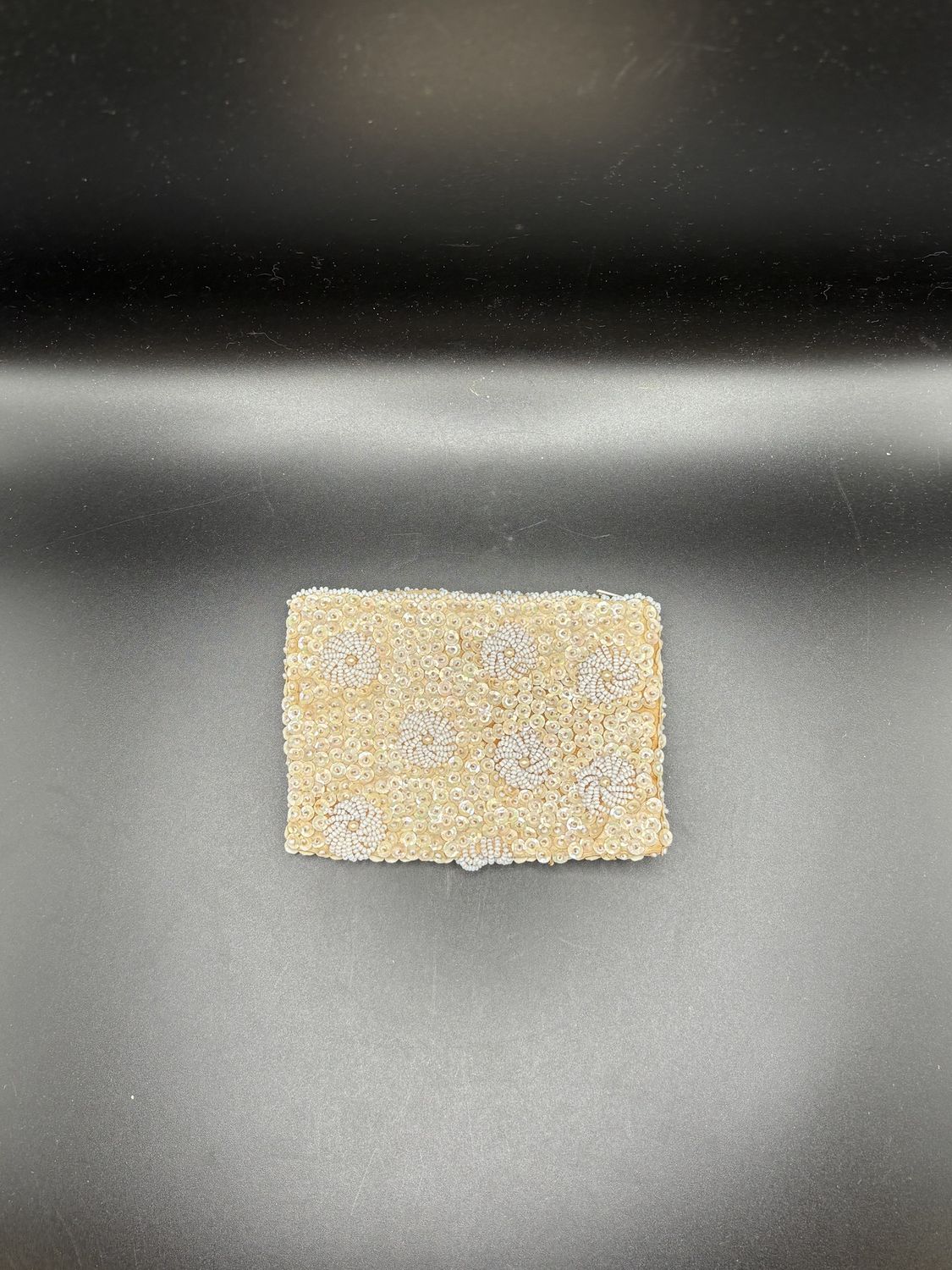 Purse. Cream Beaded Sequin Clutch. 5.5&quot;L x 4&quot;W