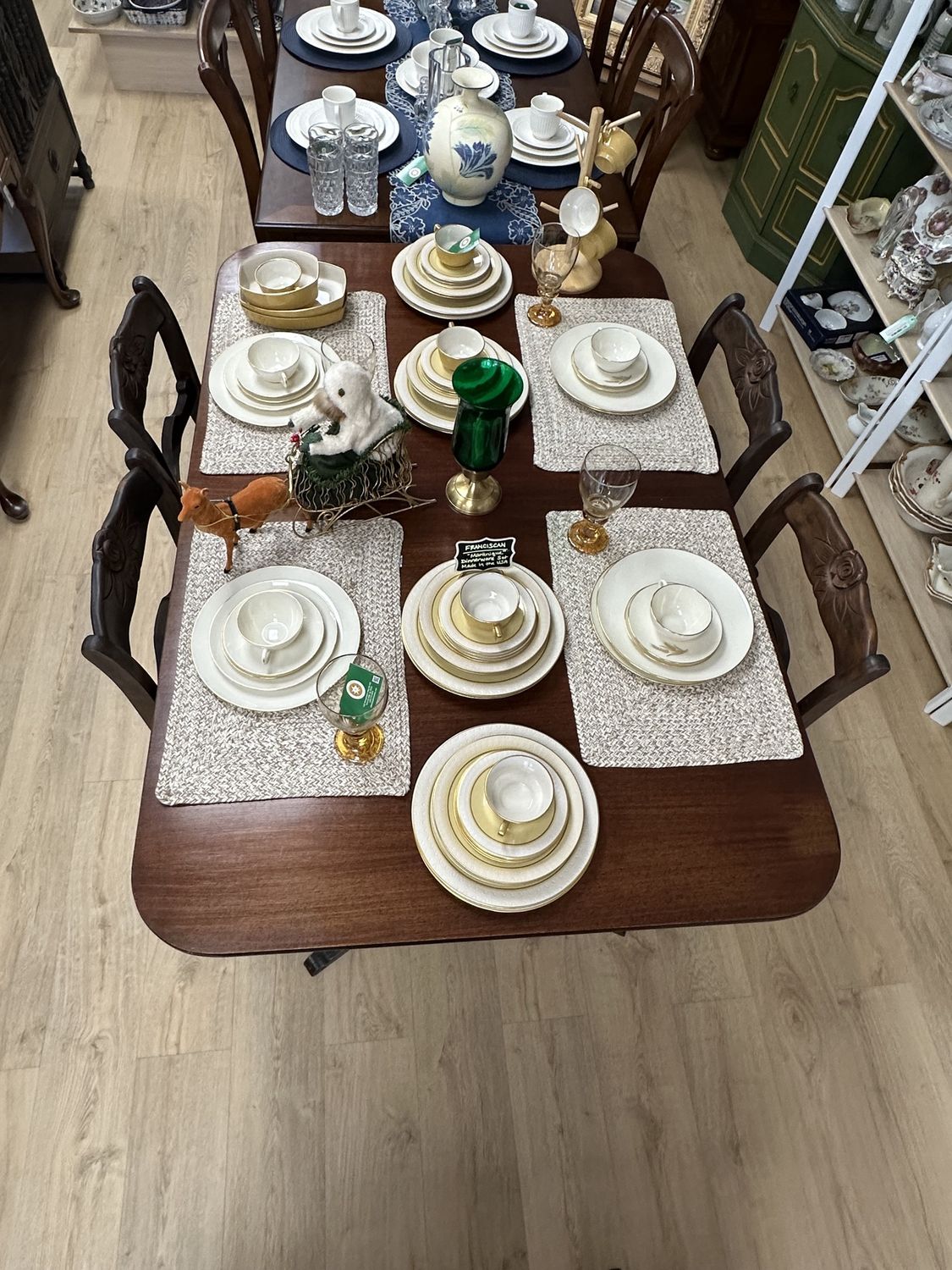 Furniture. Dining Table w/4 Chairs. Wood w/Needlepoint Seats. Vintage. 60&quot;L x 40&quot;W x 30&quot;H