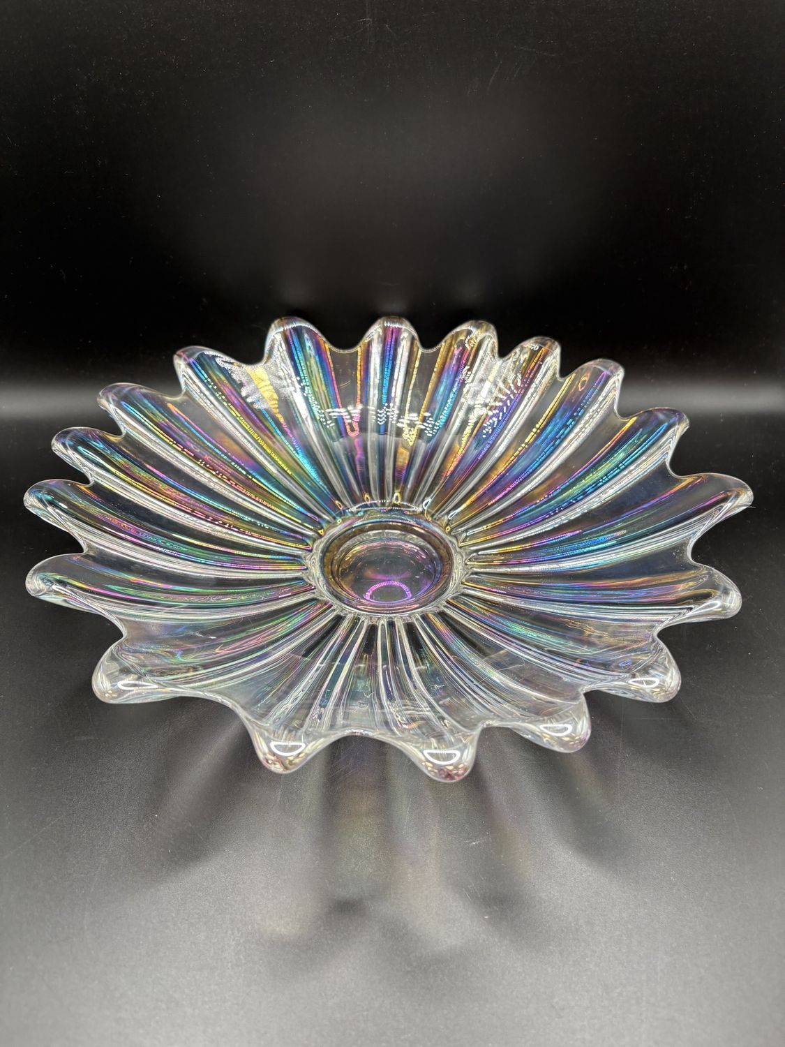Glass. USA. Celestial Iridescent Carnival Glass Bowl. 11&quot;L x 2.5&quot;H