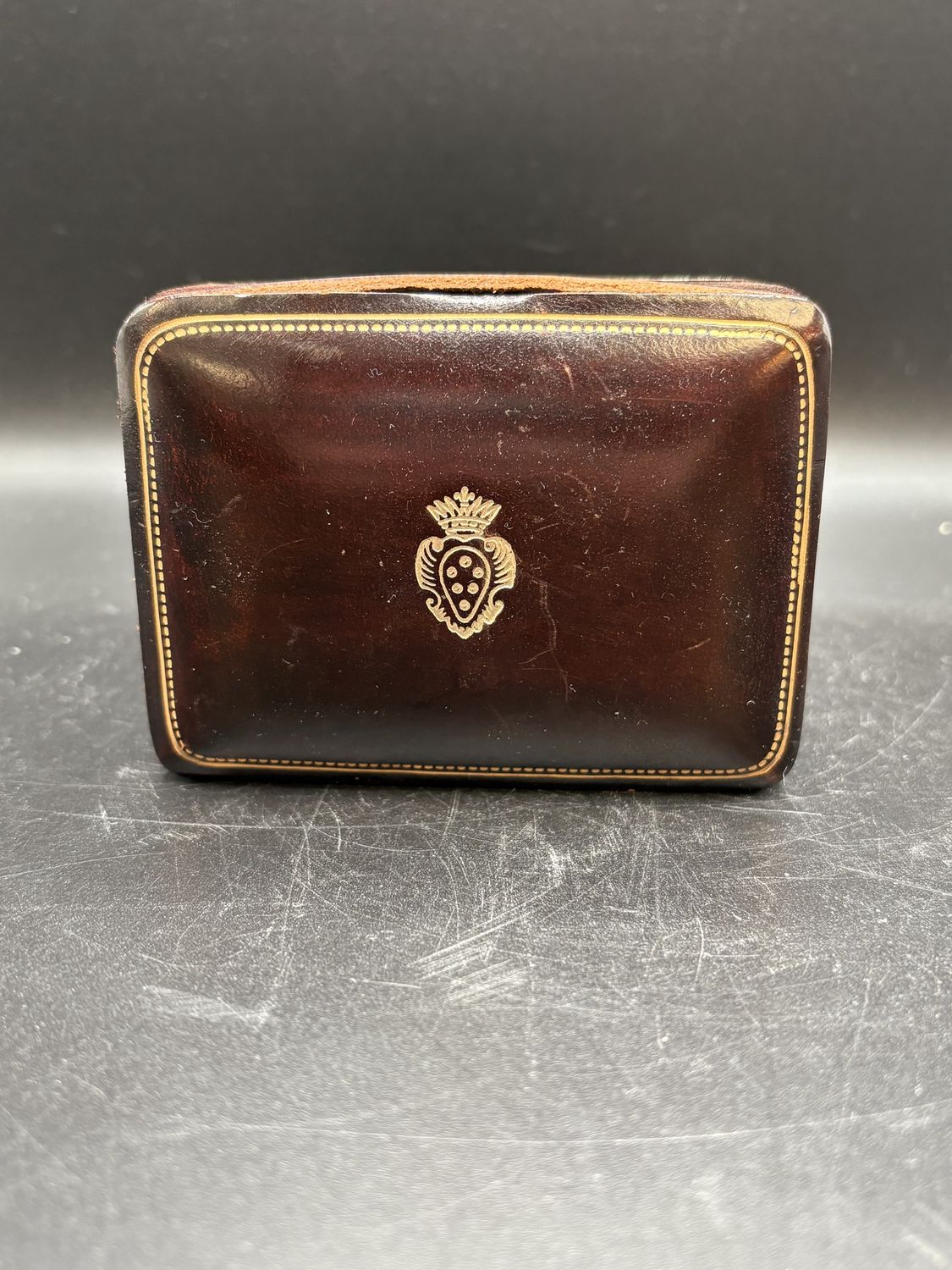 Jewelry Box. Italy. Florentine Genuine Leather Box. 4.5&quot;H