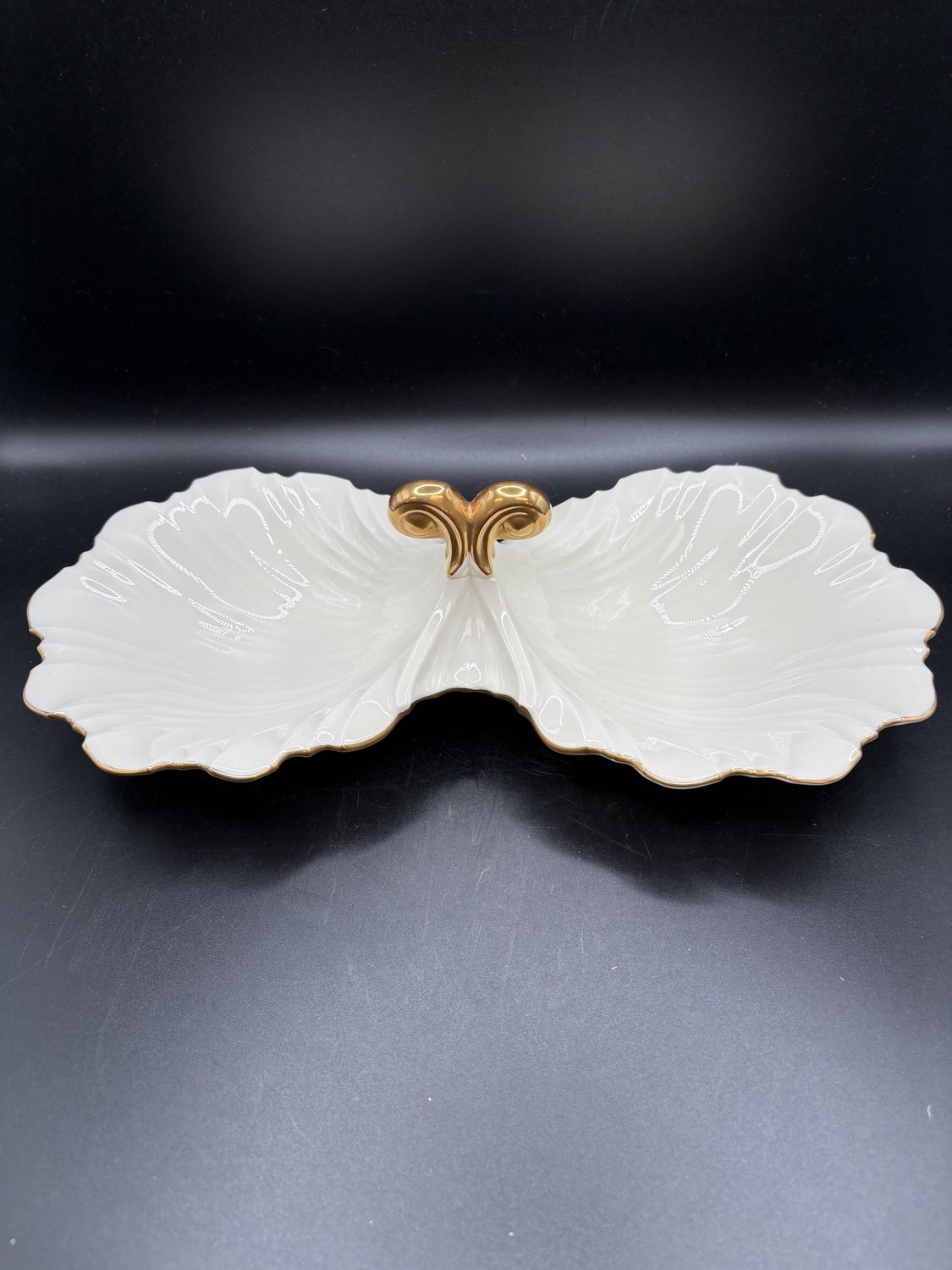 Dishware. Japan. Mikasa. Bone Ivory China Candy Dish w/ Gold Trim. 12&quot;W
