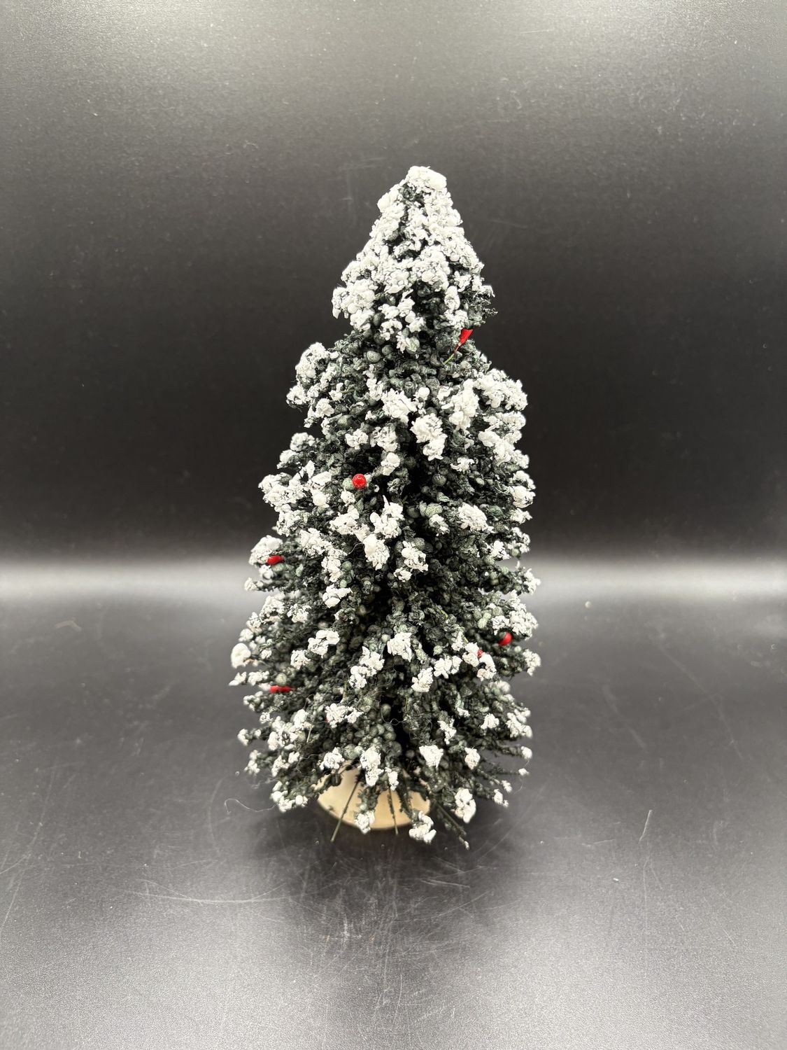 Home Decor. USA. Byers Choice. Small Frosted Evergreen Tree w/Red Berries Christmas Decoration. 9&quot;H