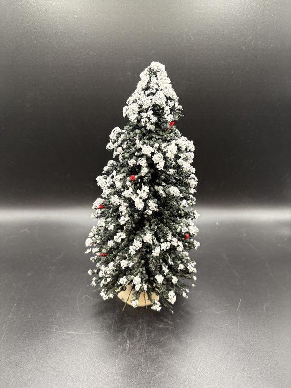 Home Decor. USA. Byers Choice. Small Frosted Evergreen Tree w/Red Berries Christmas Decoration. 9&quot;H
