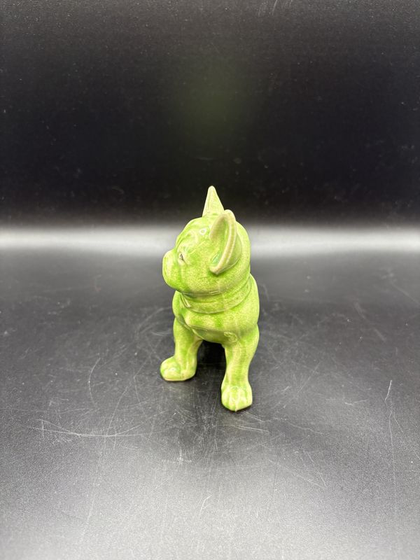 Figurine. Japan. Bright Green French Bulldog. Vintage. 4"W x 4.5"H