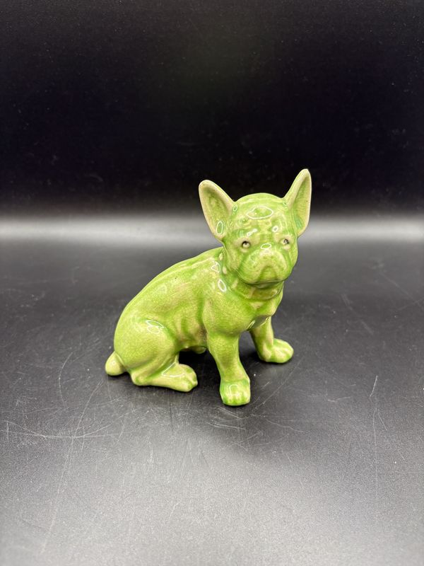 Figurine. Japan. Bright Green French Bulldog. Vintage. 4"W x 4.5"H