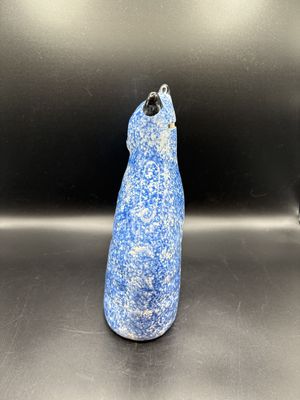 Ceramic. Blue Spongeware Cat Bank. 9"H