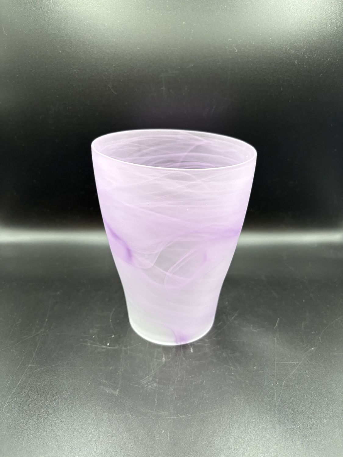 Glass. Purple Swirl Vase. 5"L x 5"W x 7"H