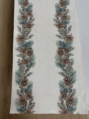 Housewares. Runner. Light Gold Sparkle w/Two Rows of Pinecone Branches. 14"W x 72"L