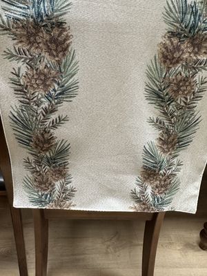 Housewares. Runner. Light Gold Sparkle w/Two Rows of Pinecone Branches. 14"W x 72"L