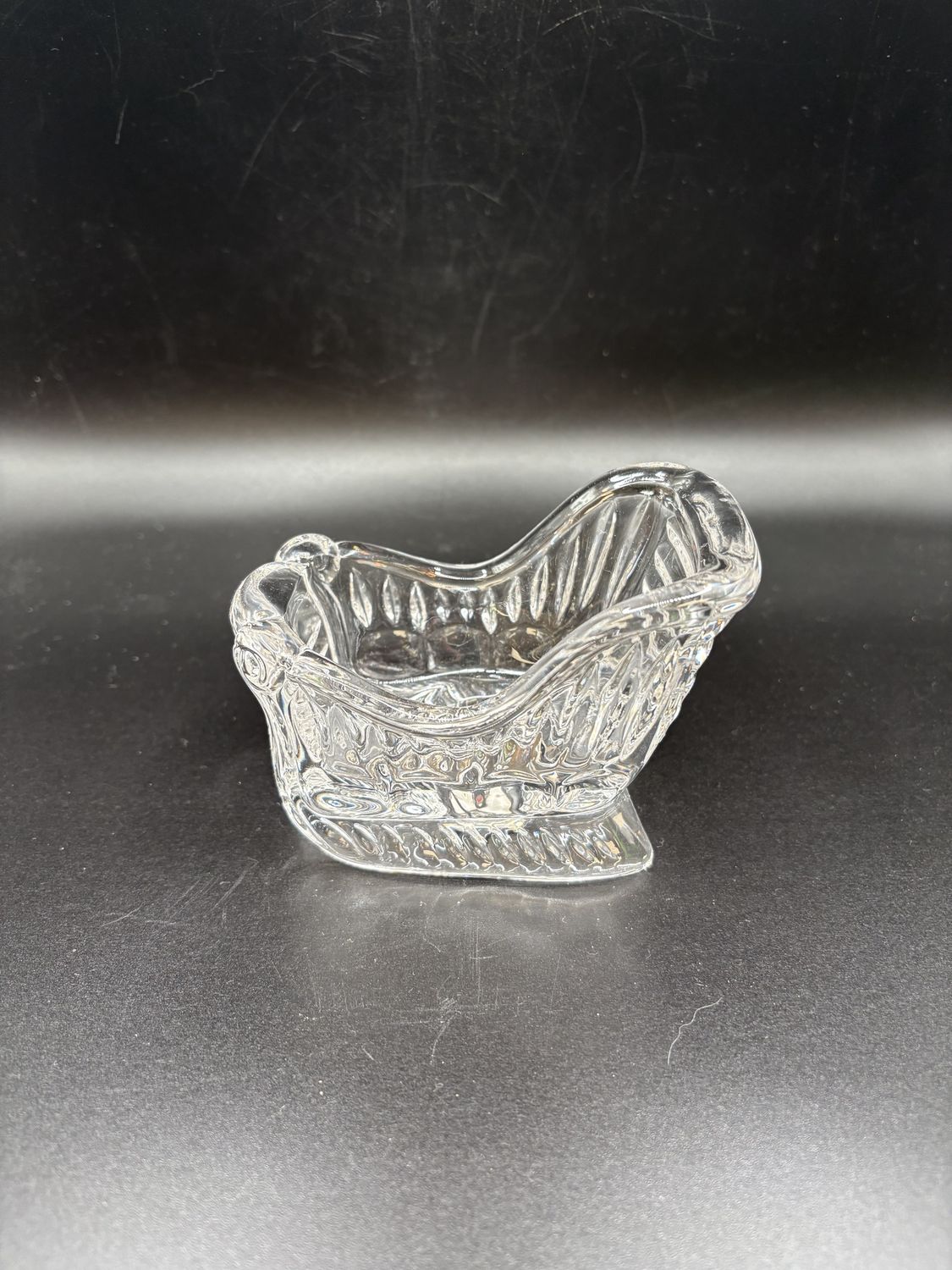 Home Decor. Germany. Princess House. Crystal Sleigh w/Taper Candleholder. 4.5"L