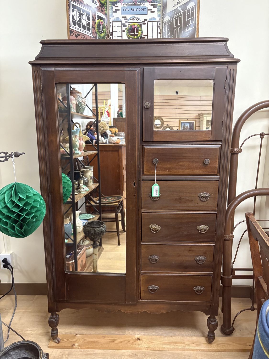 Furniture. USA. Chifforobe. Antique. Walnut w/Mirrored Door. 65.5"H