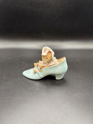 Ceramic. England. Beatrix Potter. "The Old Woman Who Lived in a Shoe" Shoe Figurine. 3.5"L