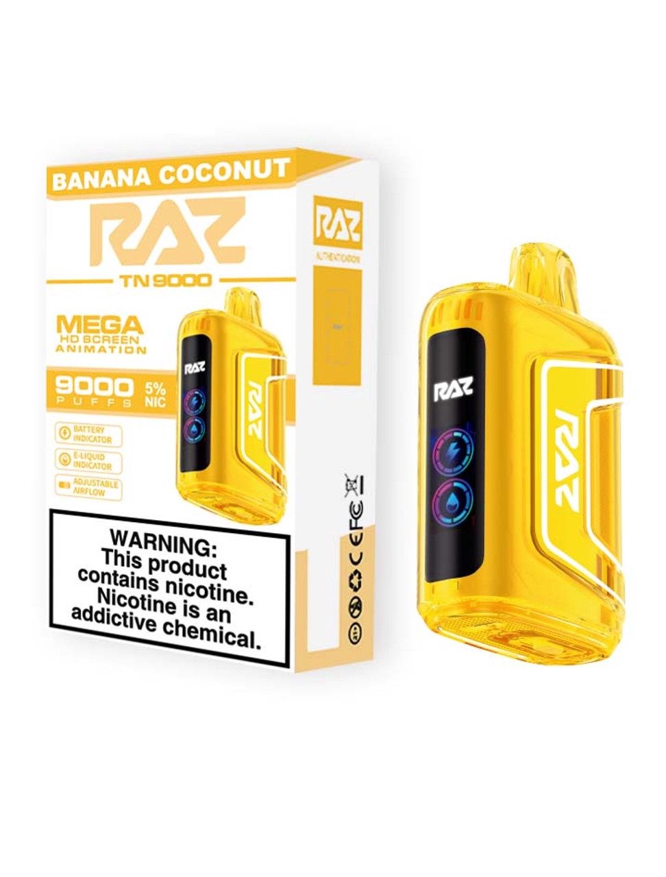 RAZ TN9K Disposable Nicotine (5%), Flavour: BANANA COCONUT