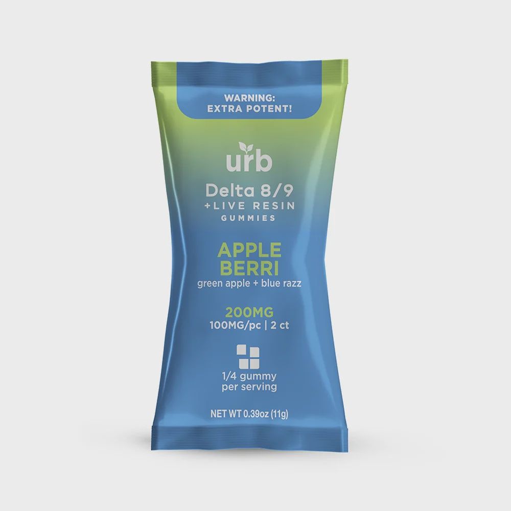 urb Live Resin Gummies - Delta8/Delta9  (200mg/100mg/2ct), Flavour: Apple Berri