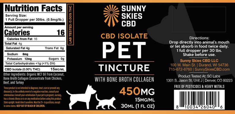 Sunny Skies Pet Tincture, Strength: 450mg