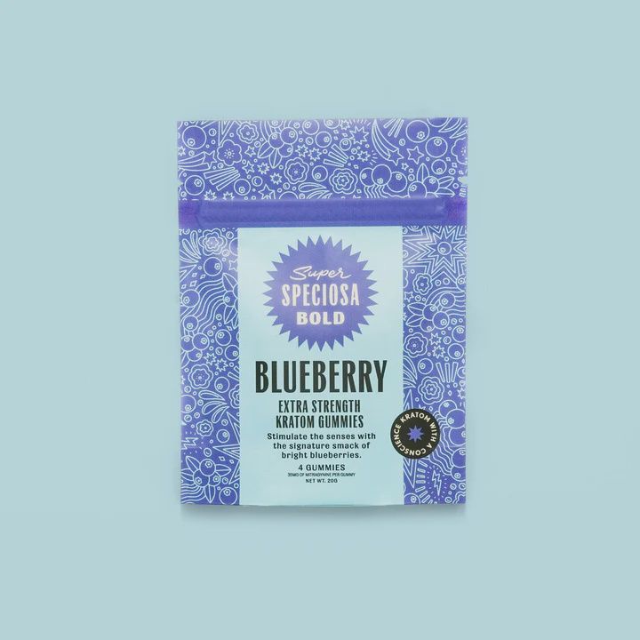 Super Speciosa Extra Strength Kratom Gummies (4 CT), Flavour: Blueberry