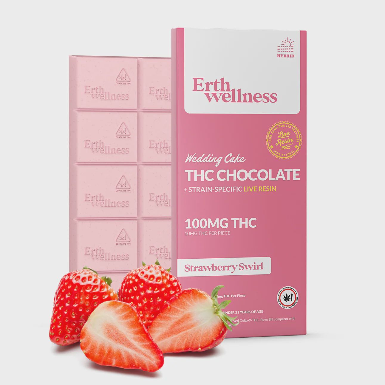 Erth Wellness THC Chocolate Bar (100mg), Strain: Wedding Cake (Strawberry Swirl) - H