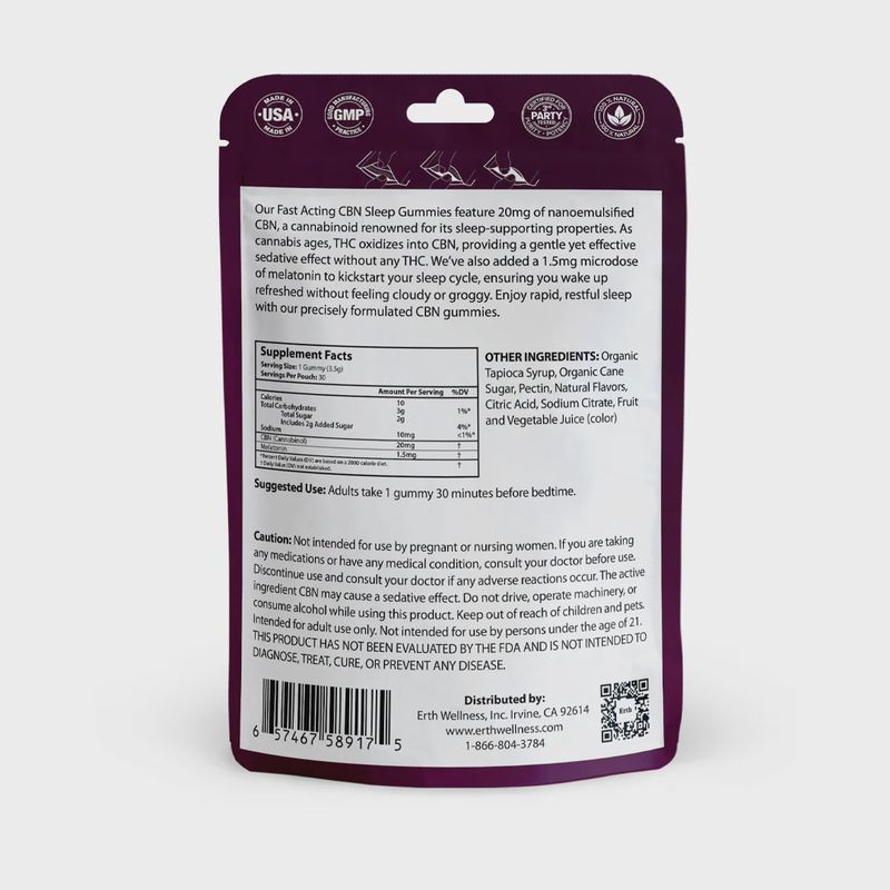 Erth Wellness Sleep CBN Gummies – THC-Free | Sleepy Blackberry (30ct)