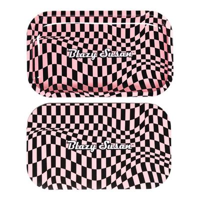 Medium Blazy Susan Metal Rolling Tray w/ Lid - Trippy Checkers