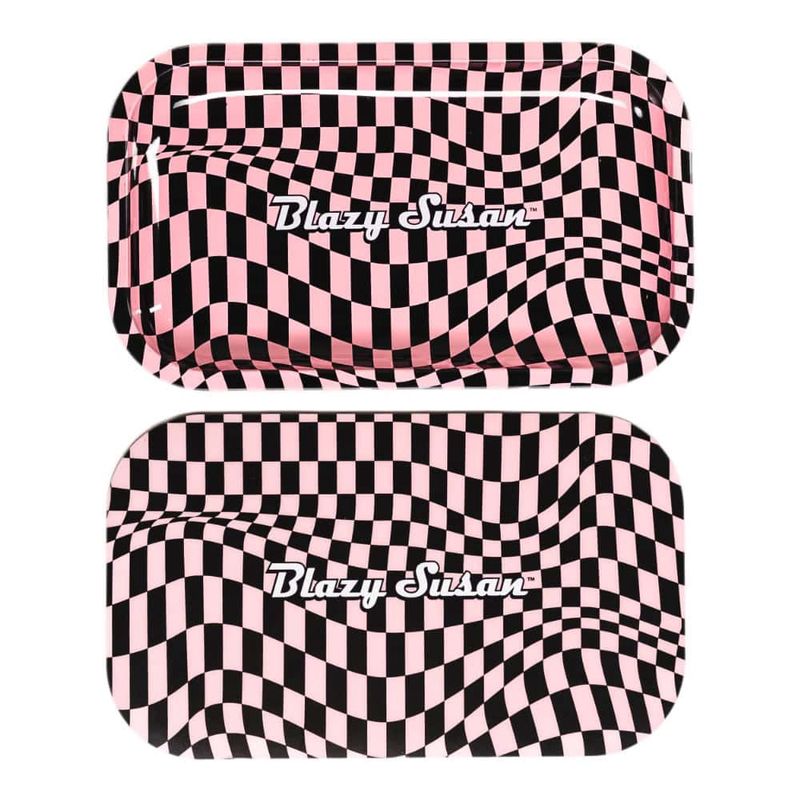 Medium Blazy Susan Metal Rolling Tray w/ Lid - Trippy Checkers