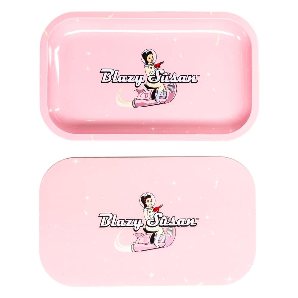 Medium Blazy Susan Metal Rolling Tray w/ Lid - Pink Spacey Susan