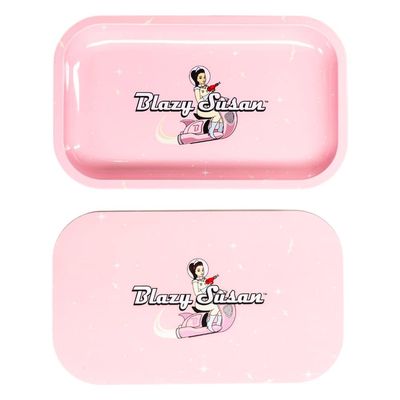 Medium Blazy Susan Metal Rolling Tray w/ Lid - Pink Spacey Susan
