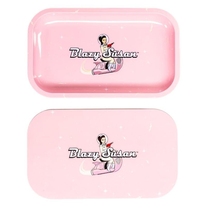 Medium Blazy Susan Metal Rolling Tray w/ Lid - Pink Spacey Susan