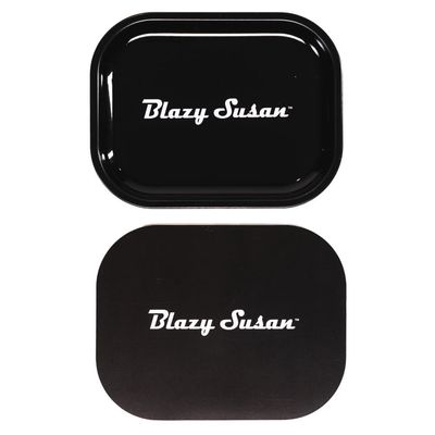Small Blazy Susan Metal Rolling Tray w/ Lid - Black