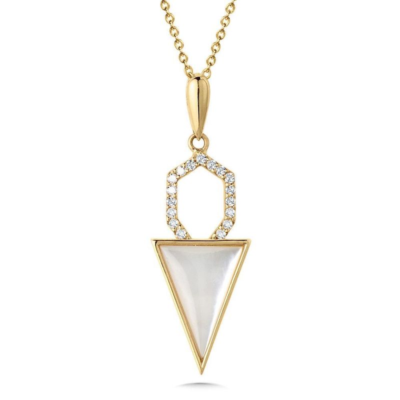 GEOMETRIC DIAMOND & TRIANGLE-CUT WHITE MOTHER OF PEARL PENDANT