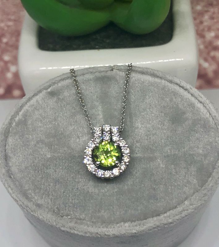 Halo Peridot and Diamond Pendant