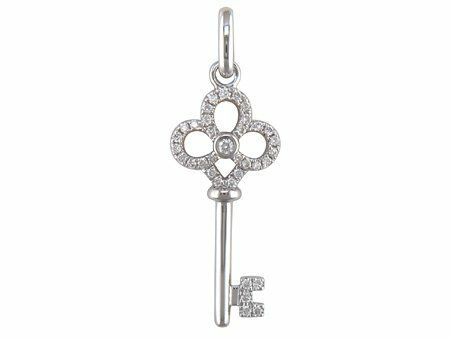 14K White Gold Diamond Key Pendant