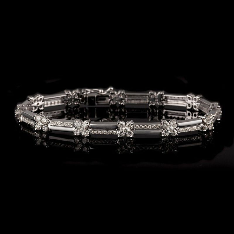 White Gold,Flower Diamond Tennis Bracelet