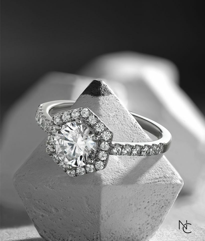 Hexagon Halo Engagement Ring by Noam Carver