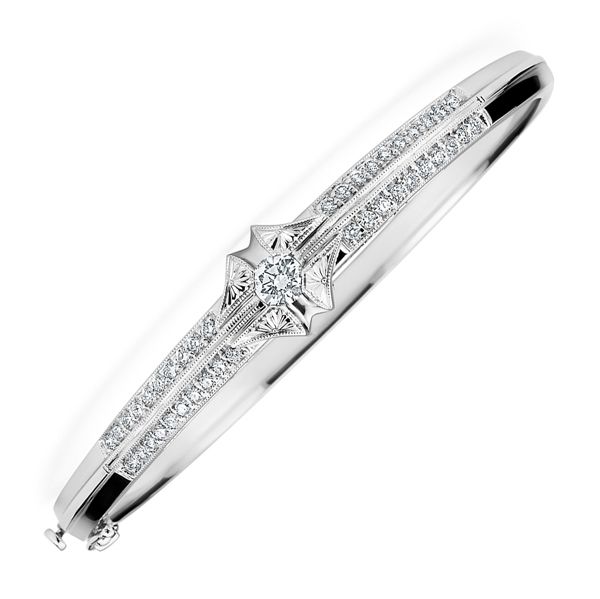White Gold Diamond Bangle with 0.50ct Center