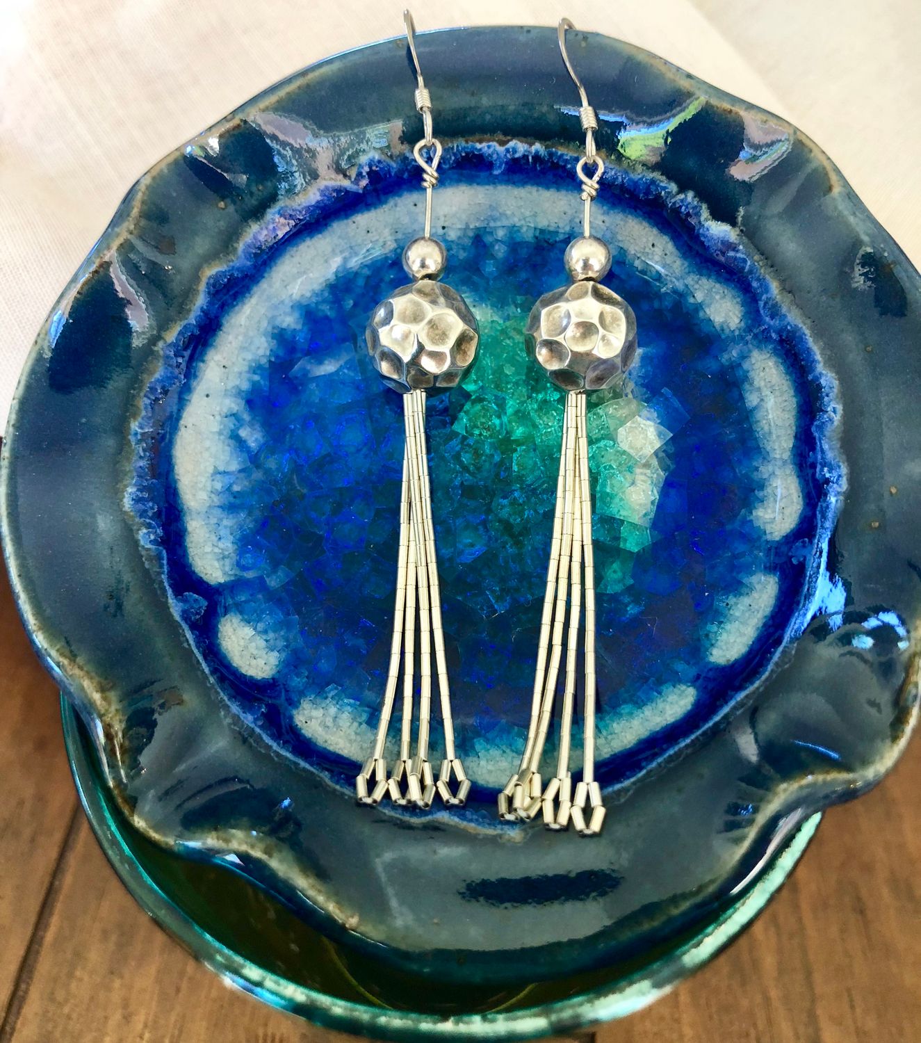 Silver Geometric Ball Dangle Earrings