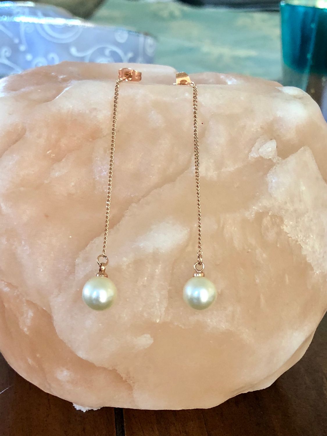 Gold Filled Drop Pearl Earrings.