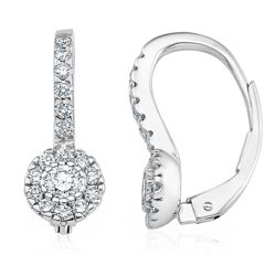 Diamond Halo Lever Back Drop Earring