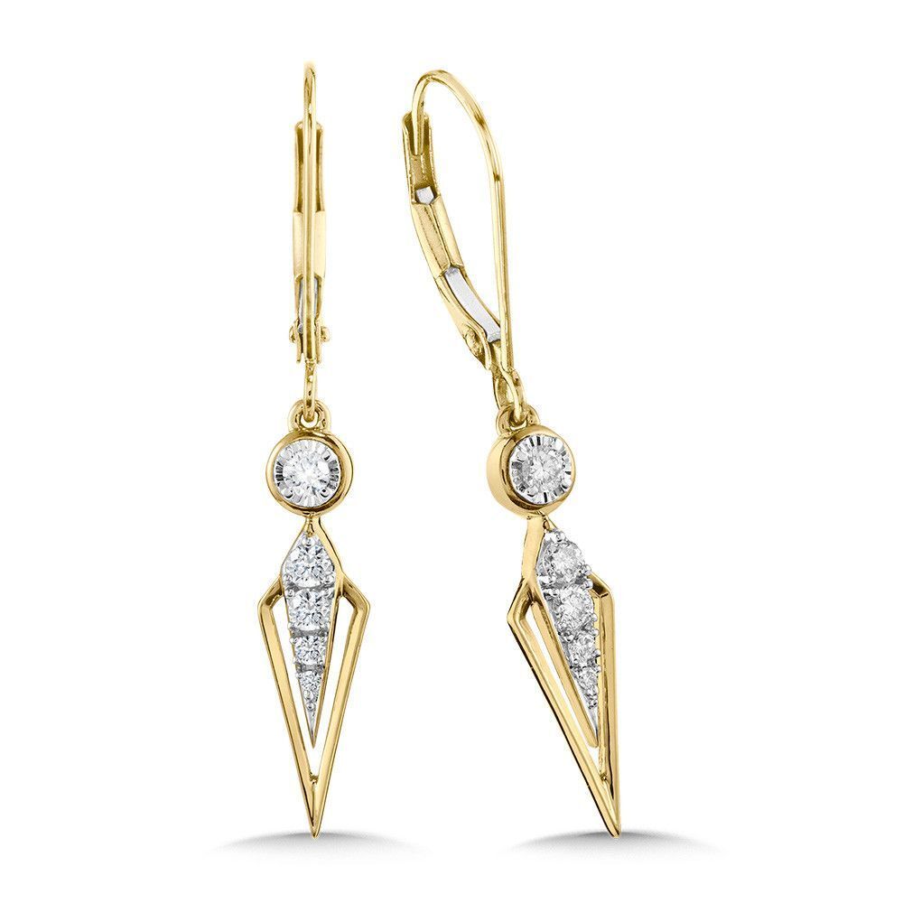 YELLOW GOLD VINTAGE DANGLING DAGGER & GRADUATING DIAMOND EARRING