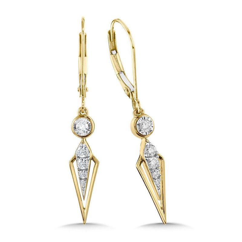 YELLOW GOLD VINTAGE DANGLING DAGGER & GRADUATING DIAMOND EARRING