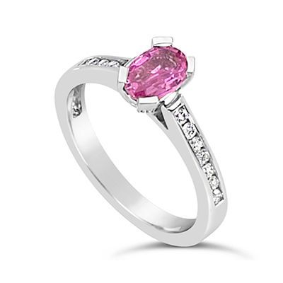 oval pink sapphire center engagement ring