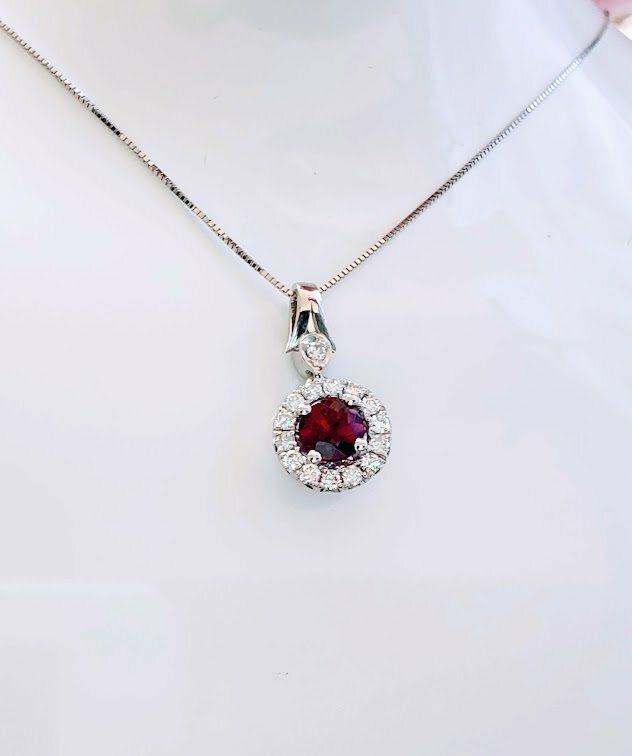 Rubellite tourmaline & diamonds pendant
