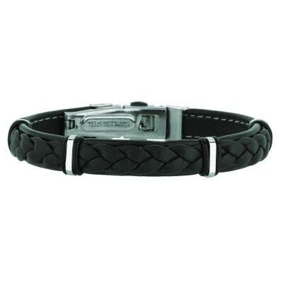 BRAIDED LEATHER MENS Bracelet with STEEL