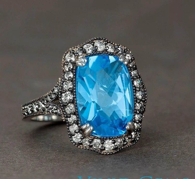 Blue Topaz & Diamonds Ring