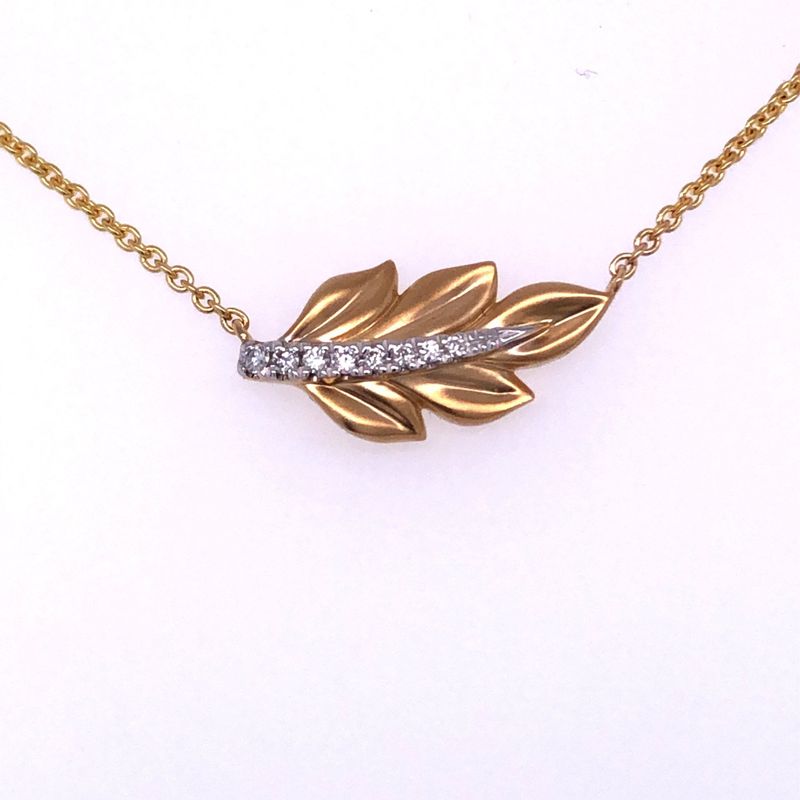 14K Yellow Gold Diamond Leaf Necklace