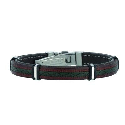 Stainless Steel 8.5" Shiny 2-Tone Leather Bracelet