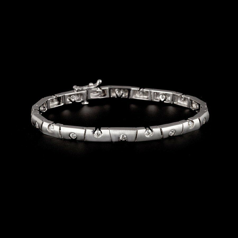 Brushed Gold and Diamond Tennis Bracelet