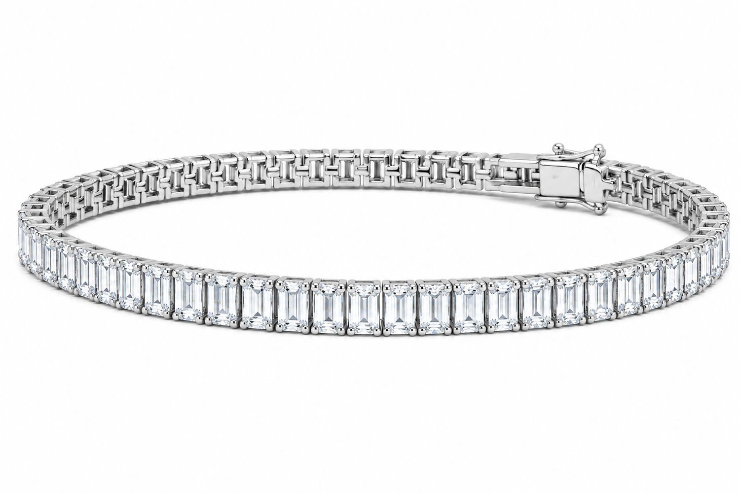 14K White Gold Lab-Grown Emerald Cut Diamond Tennis Bracelet 7.00 CTW Modern Luxury 14K White Gold Lab-Grown Emerald Cut Diamond Tennis Bracelet 7.00 CTW Modern Luxury