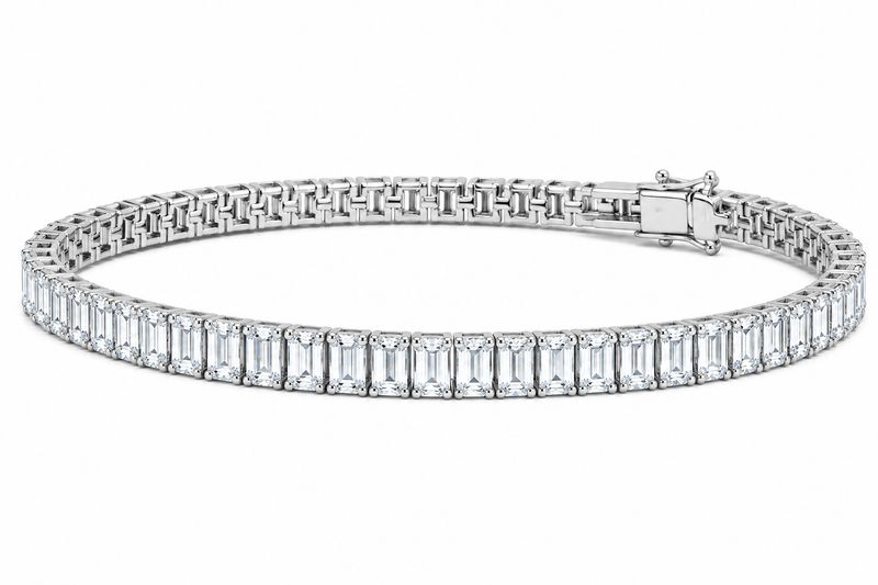14K White Gold Lab-Grown Emerald Cut Diamond Tennis Bracelet  7.00 CTW Modern Luxury