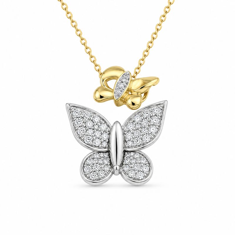 White & Yellow Gold Pave Diamond Butterfly